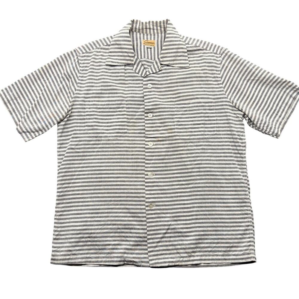 Vintage 1950s Silverwoods Striped Camp Loop Collar Shirt Mens M Shirt Rockabilly
